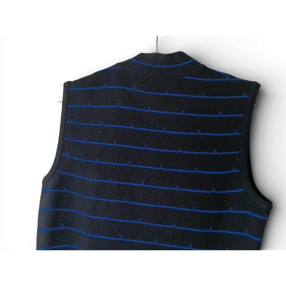 St. John Black Blue Striped Knit Sleeveless Top Shell Small Stretch Luxury - Picture 7 of 10